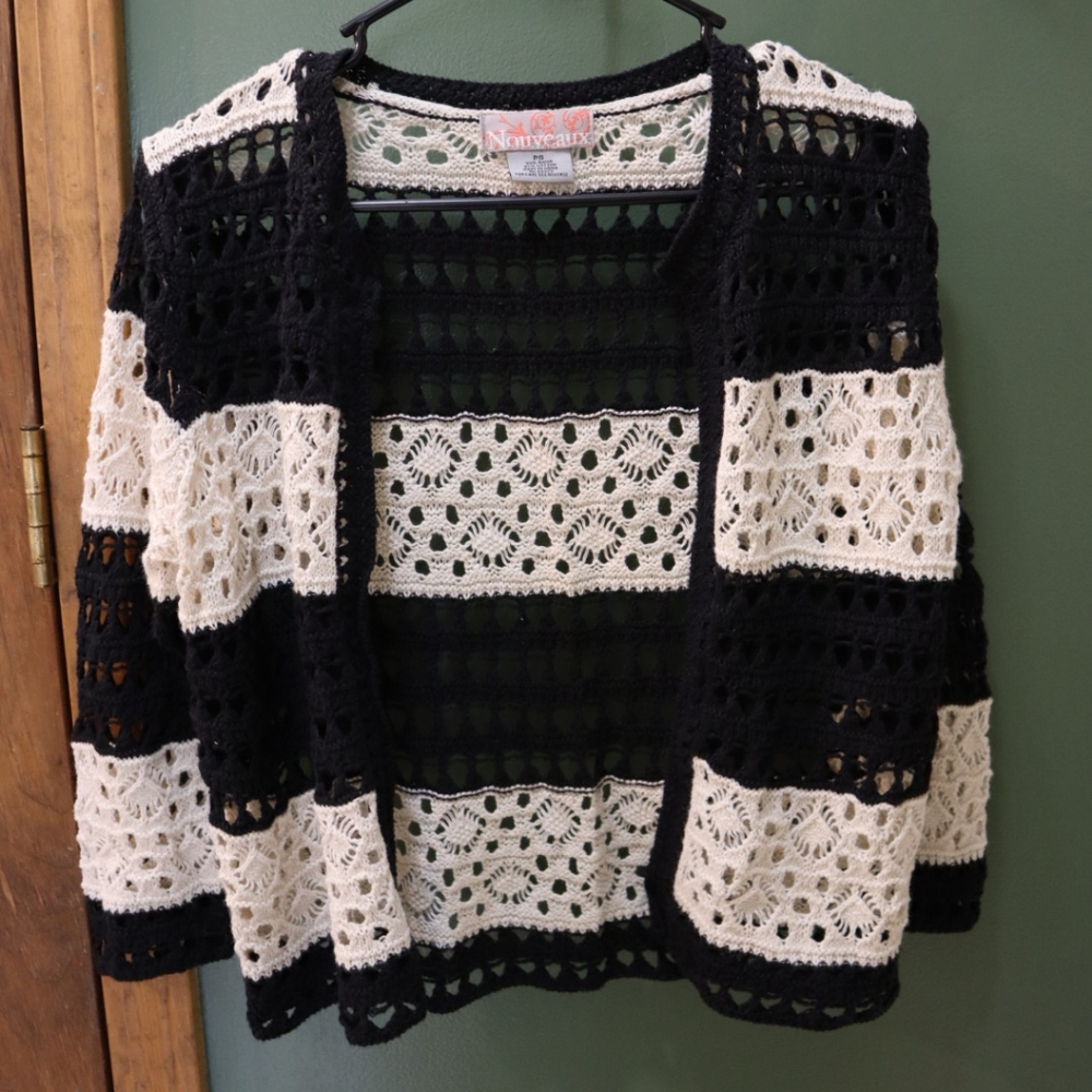 Nouveaux Black and White Crochet Cardigan Lace Women's
